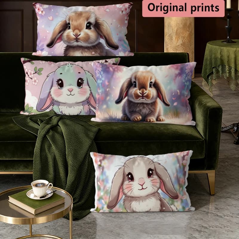 Cute Bunny Floral Throw Pillow Covers Suitable For Sofa Bedroom Car Pillow Cover Cushion Rectangular Back Cushion