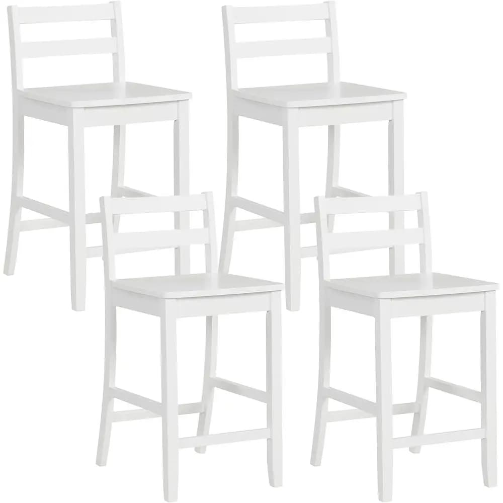 Set of 4 White 24-Inch Counter Height Wooden Bar Stools with Ergonomic Backrest and Footrest for Kitchen Island or Pub