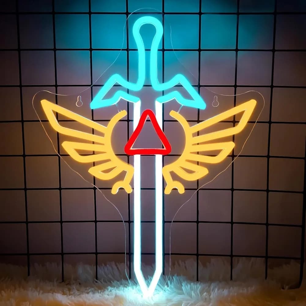 Insegna al neon per spada da gioco per decorazione da parete Insegne luminose da gioco al neon a LED per spada per sala giochi, grotta uomo, club, decorazioni per giochi per uomo, ragazzi