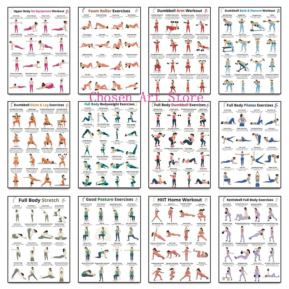 Programma per esercizi fitness Poster Stampa su tela Immagini d'arte Casa per soggiorno e palestra Parete Decorazione moderna Pittura senza cornice