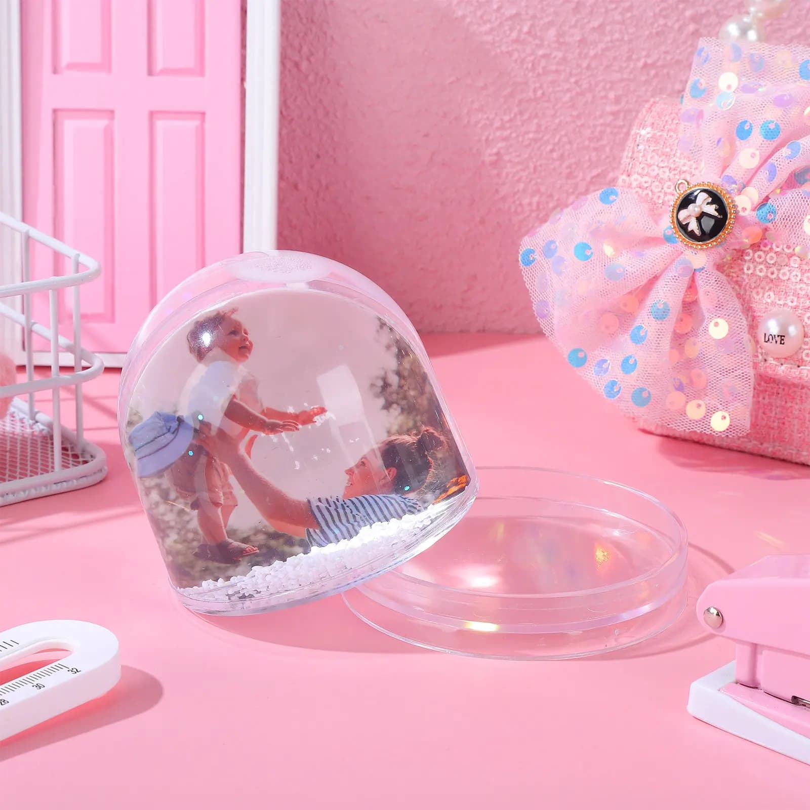 Globo di Neve Fai-da-Te con Cornice Fotografica Vuota, Mini Inserto in Carta per Sublimazione, Globo di Neve per Decorazione Casa e Regalo