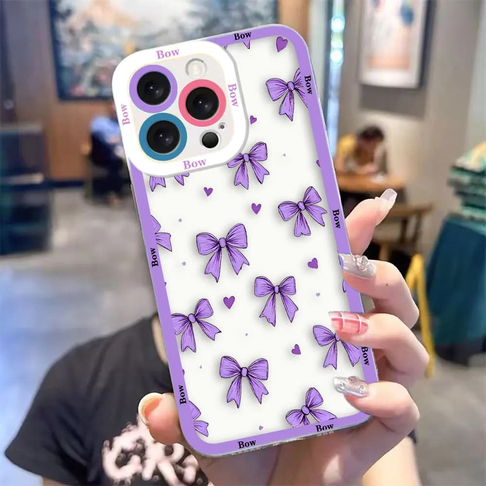 Clear Phone Case For Infinix TECNO POVA 2 4 3 5 SMART 6 7 8 NOTE 10 11 12 30I 50 CAMON 20 30 40 Case Cover Pink Purple Red Bow