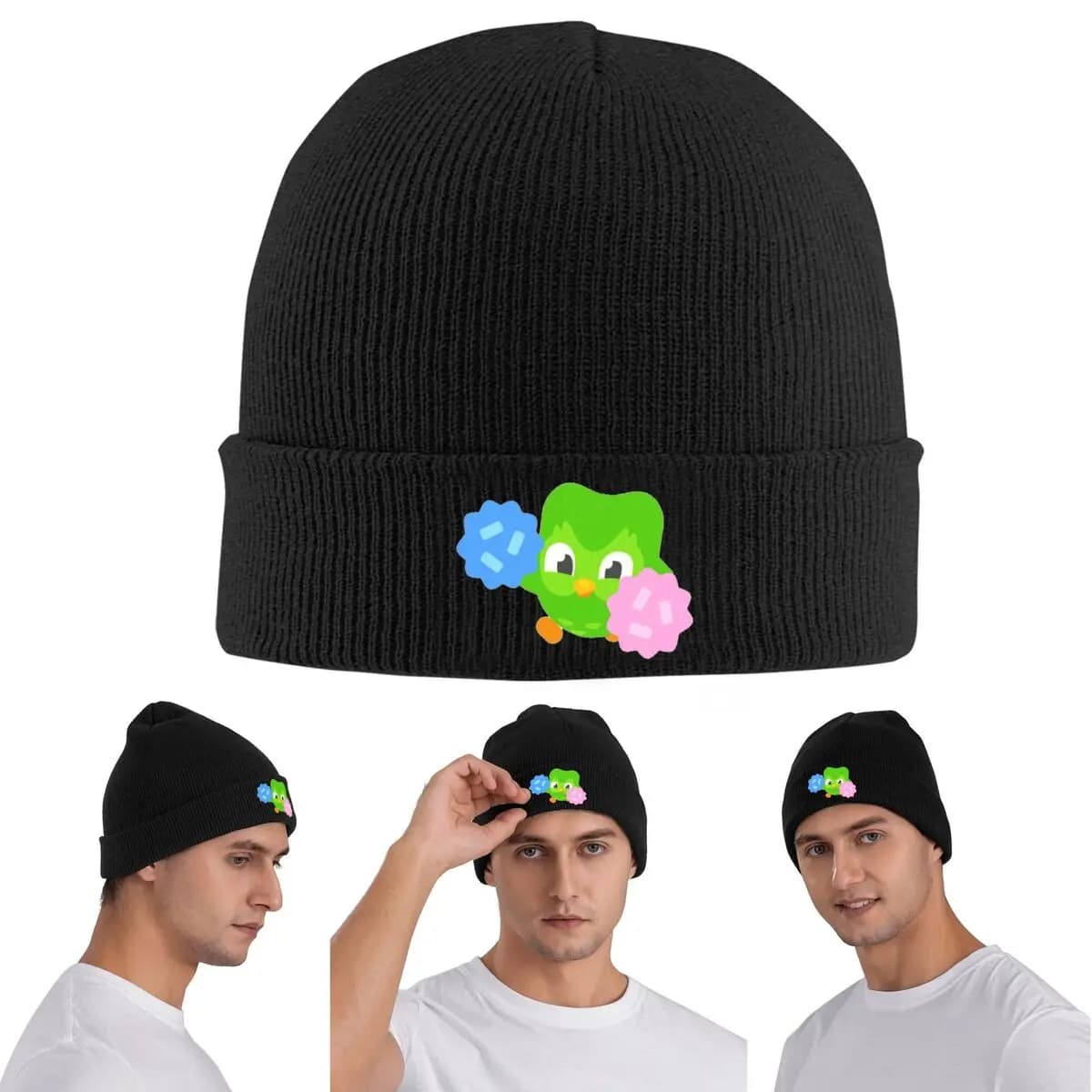 Duolingo Owl Duo (1) Warm Knitted Cap Winter Knit Bonnet Hat Skullies Beanies Hip Hop Caps for Unisex
