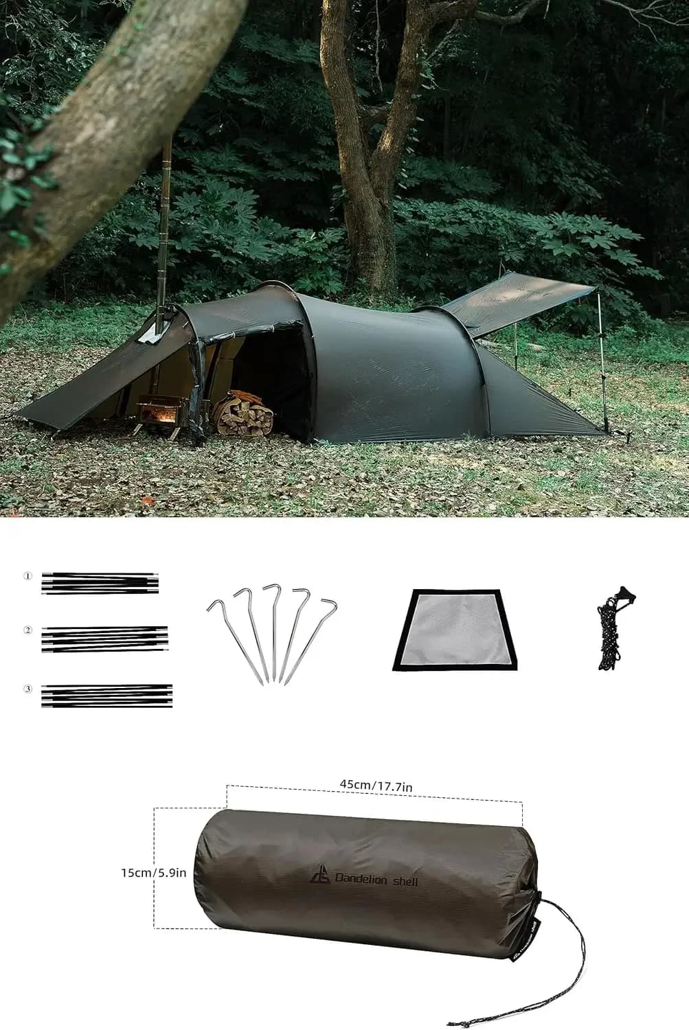 Hot tent with Stufa Jack – Waterproof and windproof shelter for 4 seasons for 1-4 people, light for camping,
