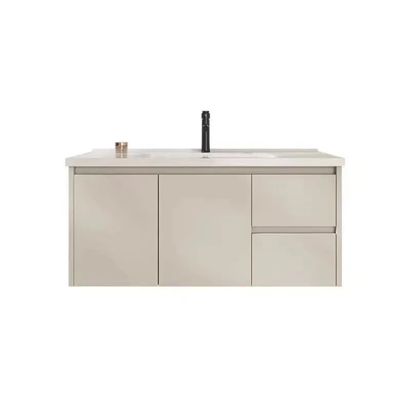 Economic cream wind honeycomb aluminum bathroom cabinet with intelligent beauty mirror and ceramic integrated washbasinin