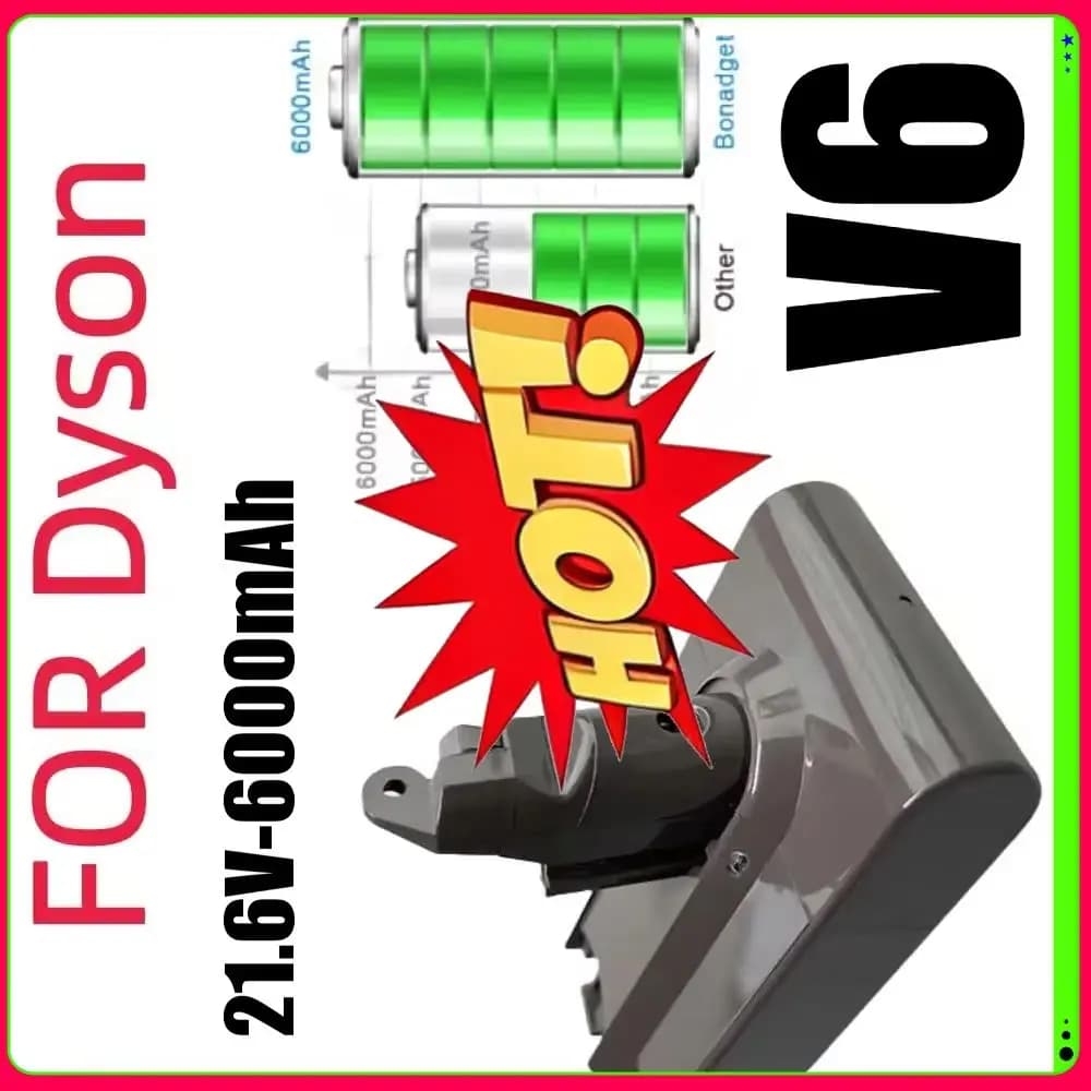 🔧V6 Battery For Dyson, 21.6V 6000mAh Battery For Dyson V6 Vacuum Cleaner DC58,DC59,DC62,650,770,880,SV03,SV04,SV05,SV06,SV07,SV