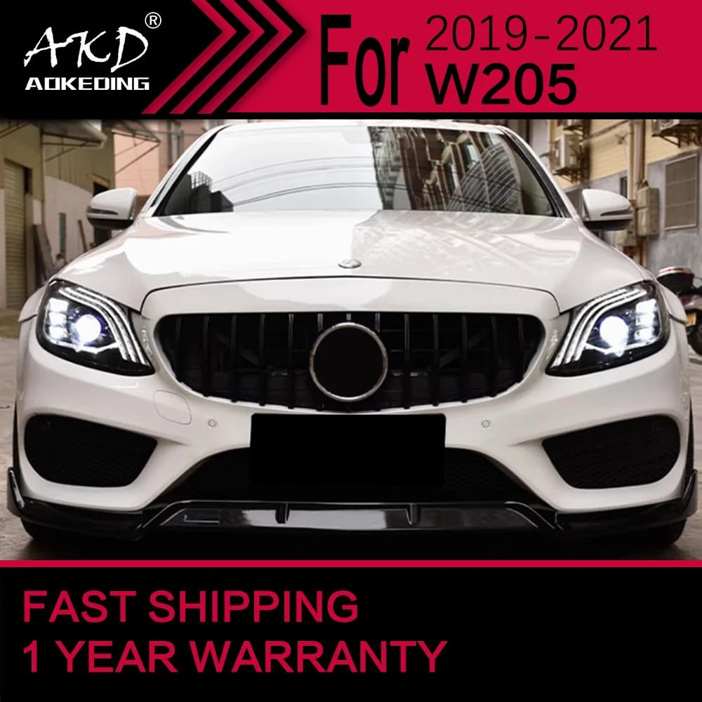 AKD Luci Auto per Benz W205 LED 2015-2021 Faro C200 C260 C300 DRL Segnale di Girata Abbagliante Angelo Occhio Lente Del Proiettore