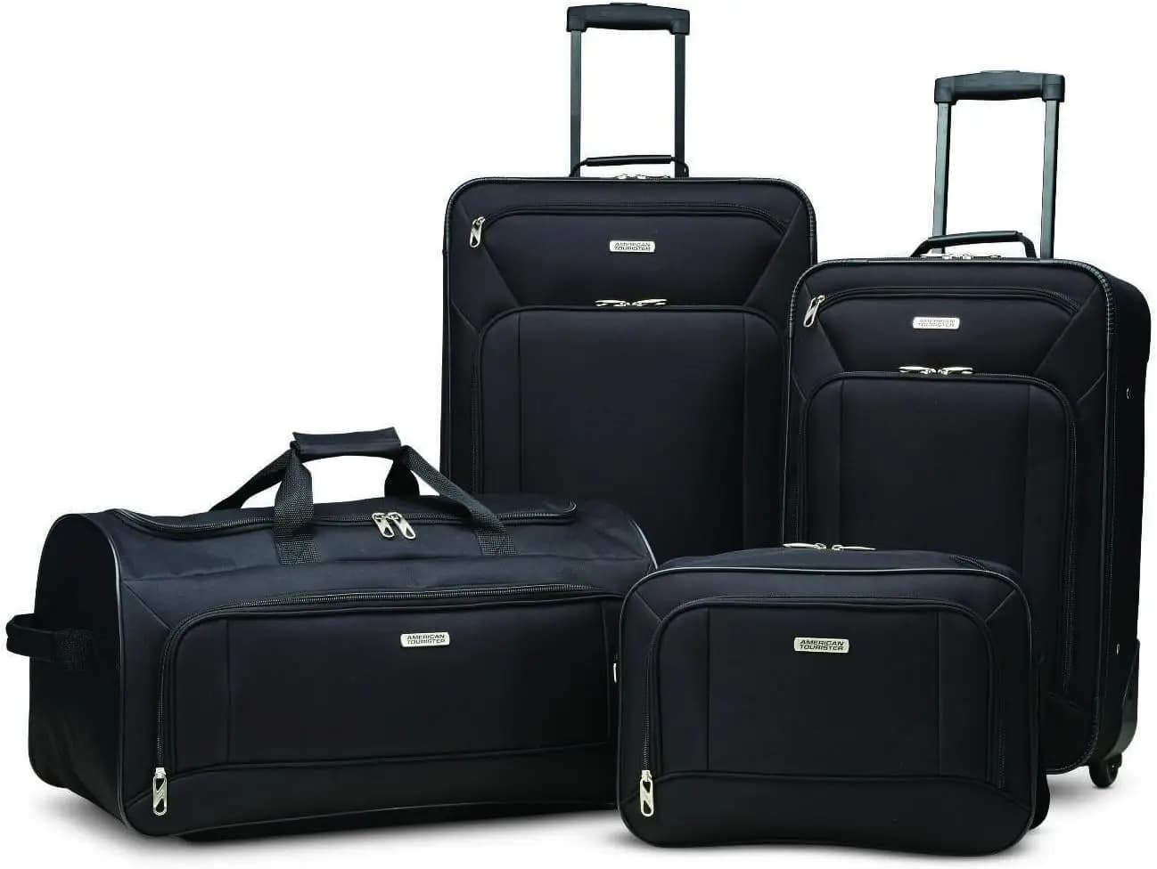 Set di Valigie Ultra Leggero in 4 Pezzi con Ruote Scorrevoli e Tasche Multiple, Nero