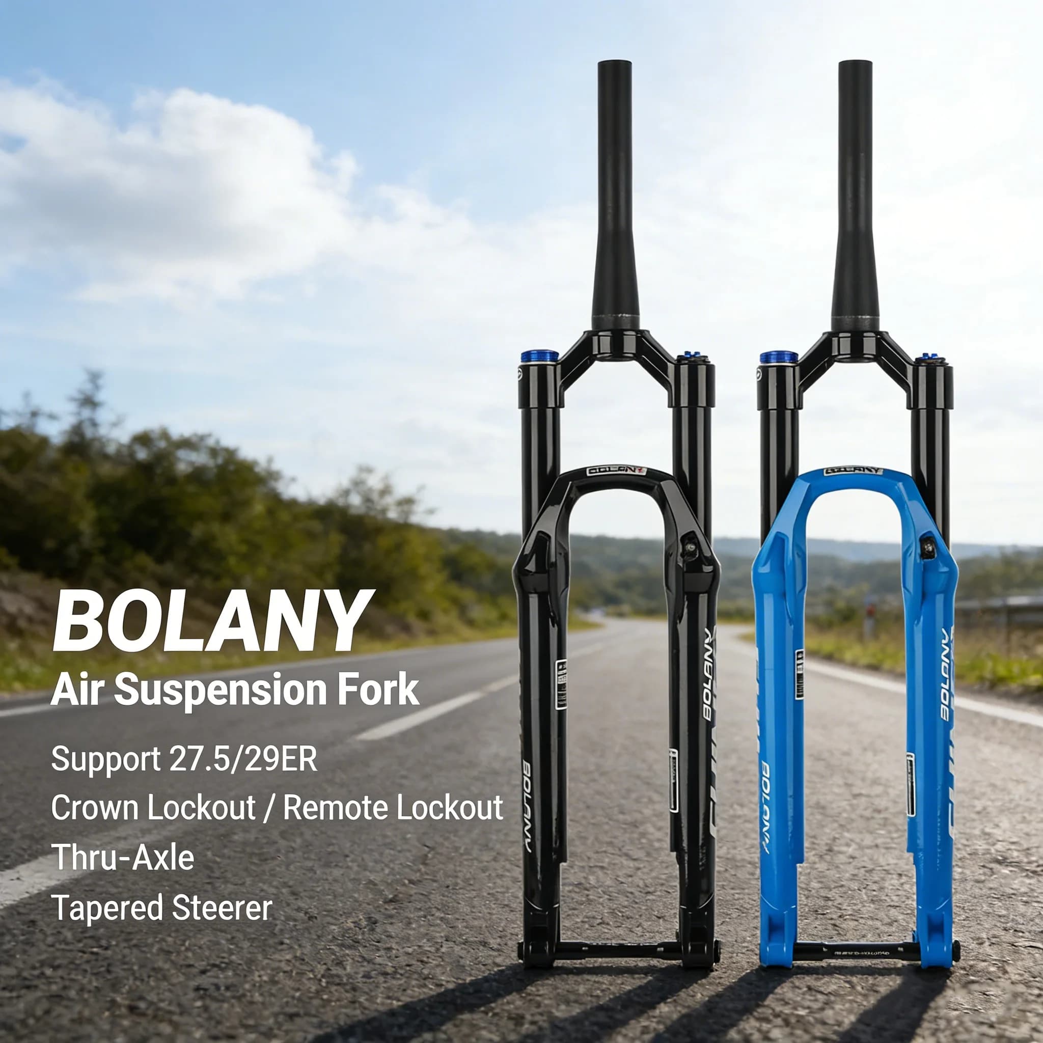 Forcella anteriore BOLANY MTB con perno passante BOOST, super leggera, a pressione d'aria, corsa 120, 110*15, controllo a leva/cavo, 29ER