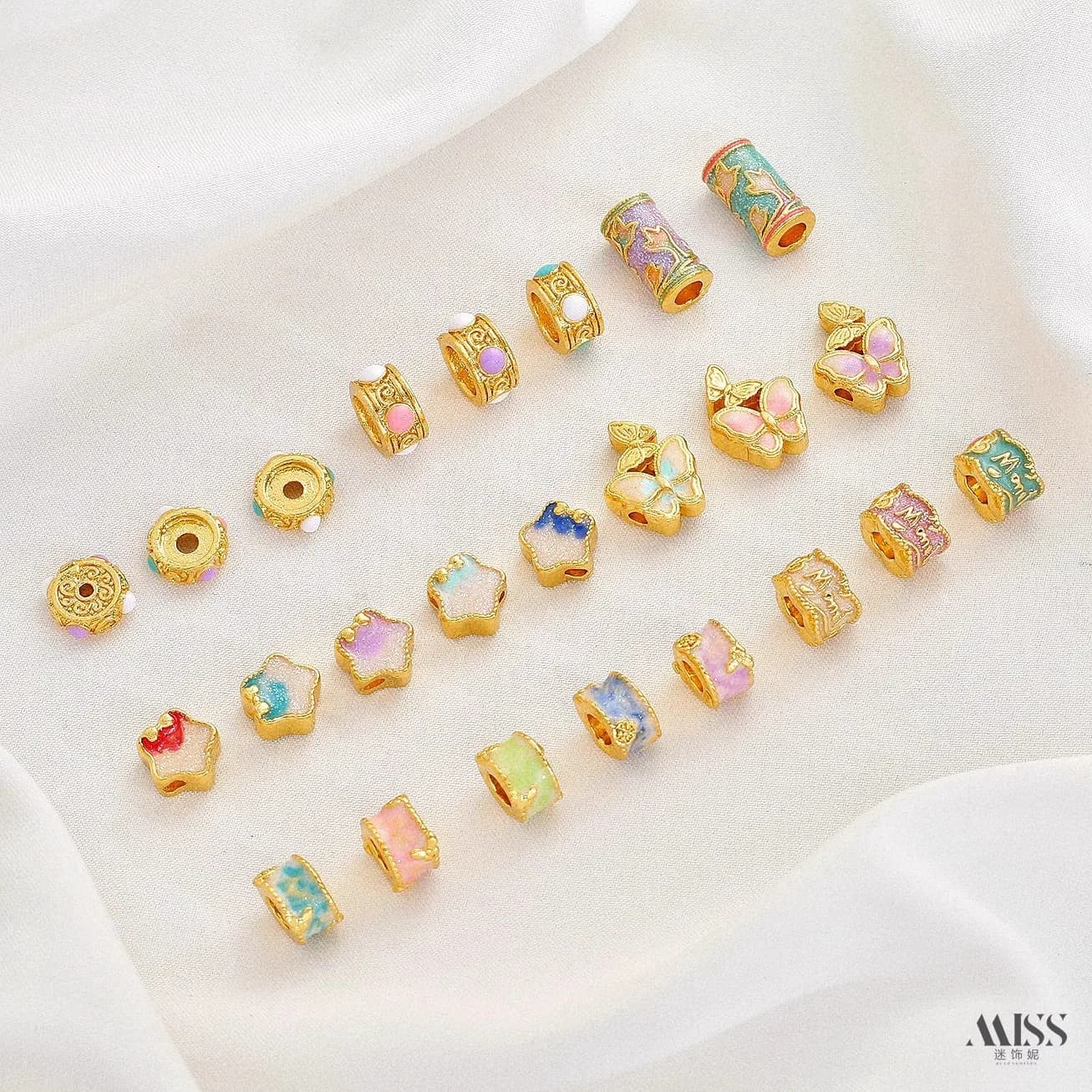 Perline distanziatrici in smalto cloisonné placcate oro 18K, a forma di stella, farfalla, rosa, accessori per gioielli fai da te in stile cinese moderno