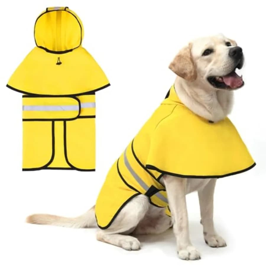 Dog Raincoat Hooded Slicker Poncho with Leash Hole, Raincoat for Large Dogs, Waterproof Doggie Rain Jacket with Reflective Stri