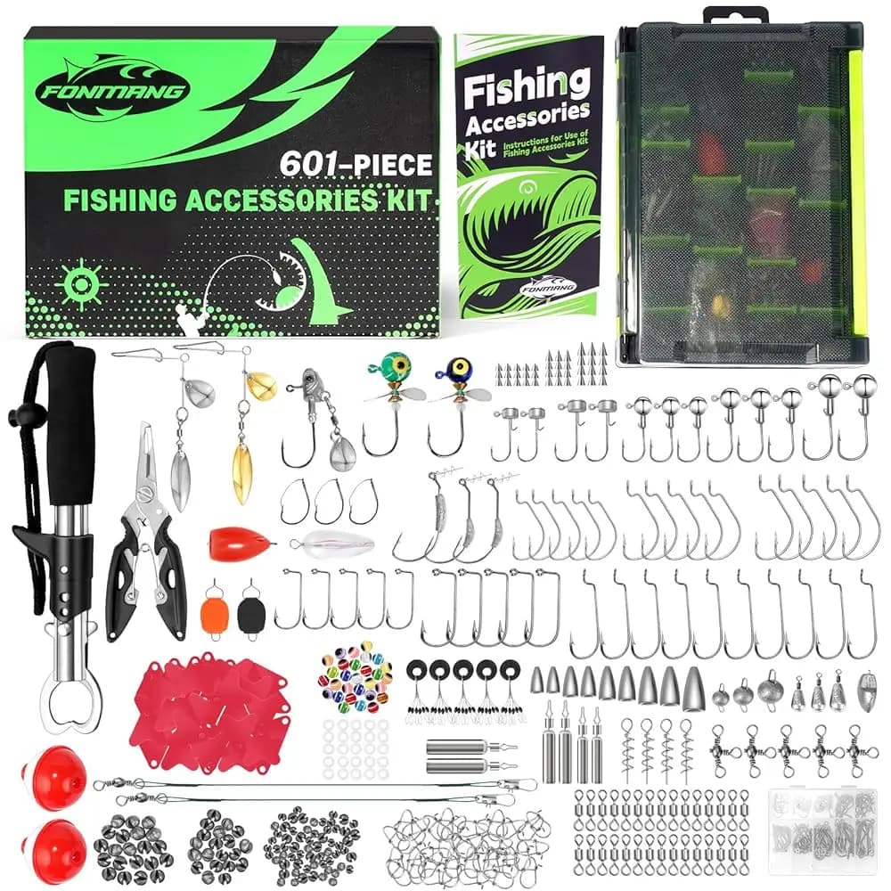 Kit di 322 Esche da Pesca - Buzz Bait/Spinner Baits/Jig/Frog, Scatola Porta Attrezzi con Accessori Inclusi, Esche Morbide/Ami/Pesi