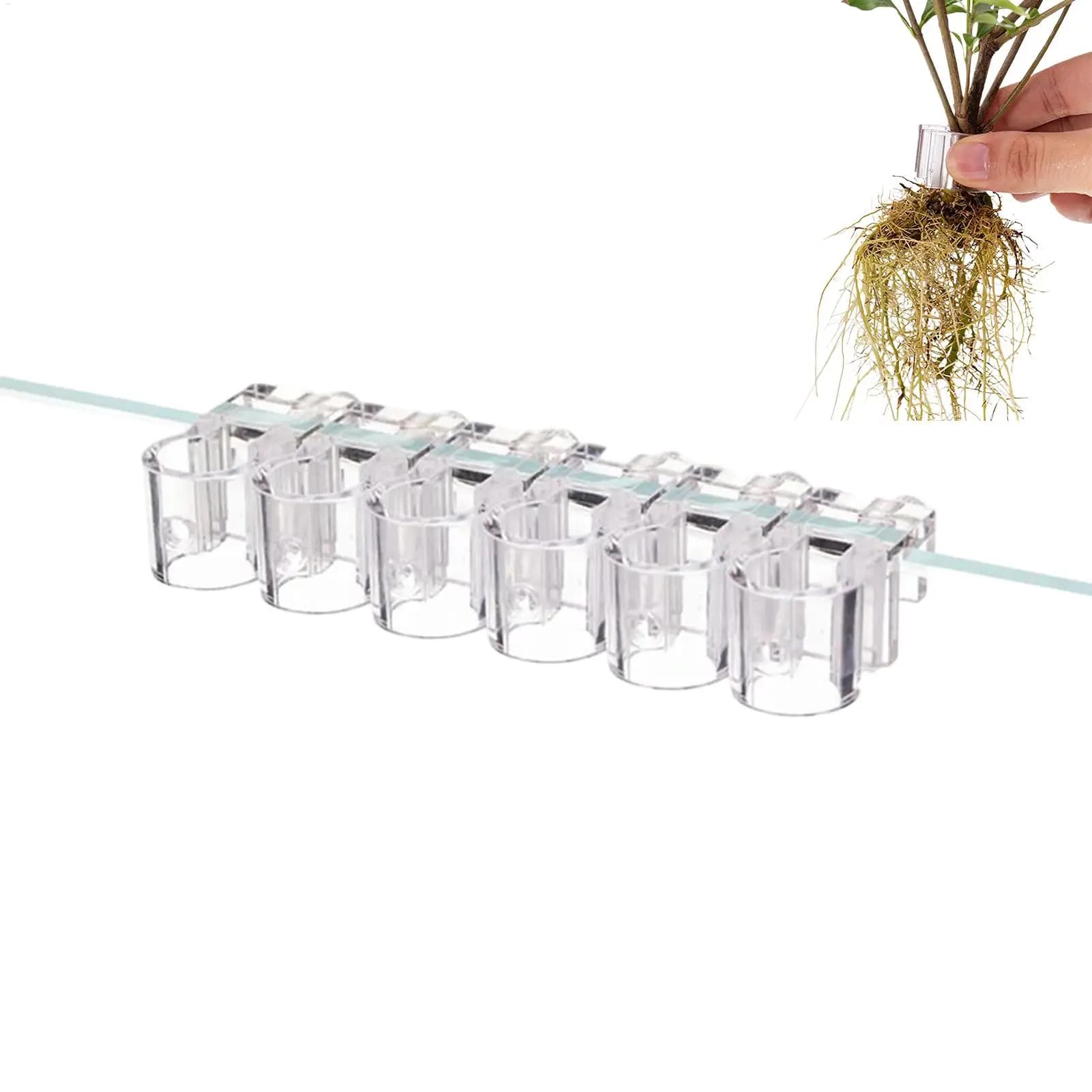 Set di 6 Supporti Trasparenti per Piante d'Acquario, Mini Vasi Appendibili per Acquari e Vasche dei Pesci