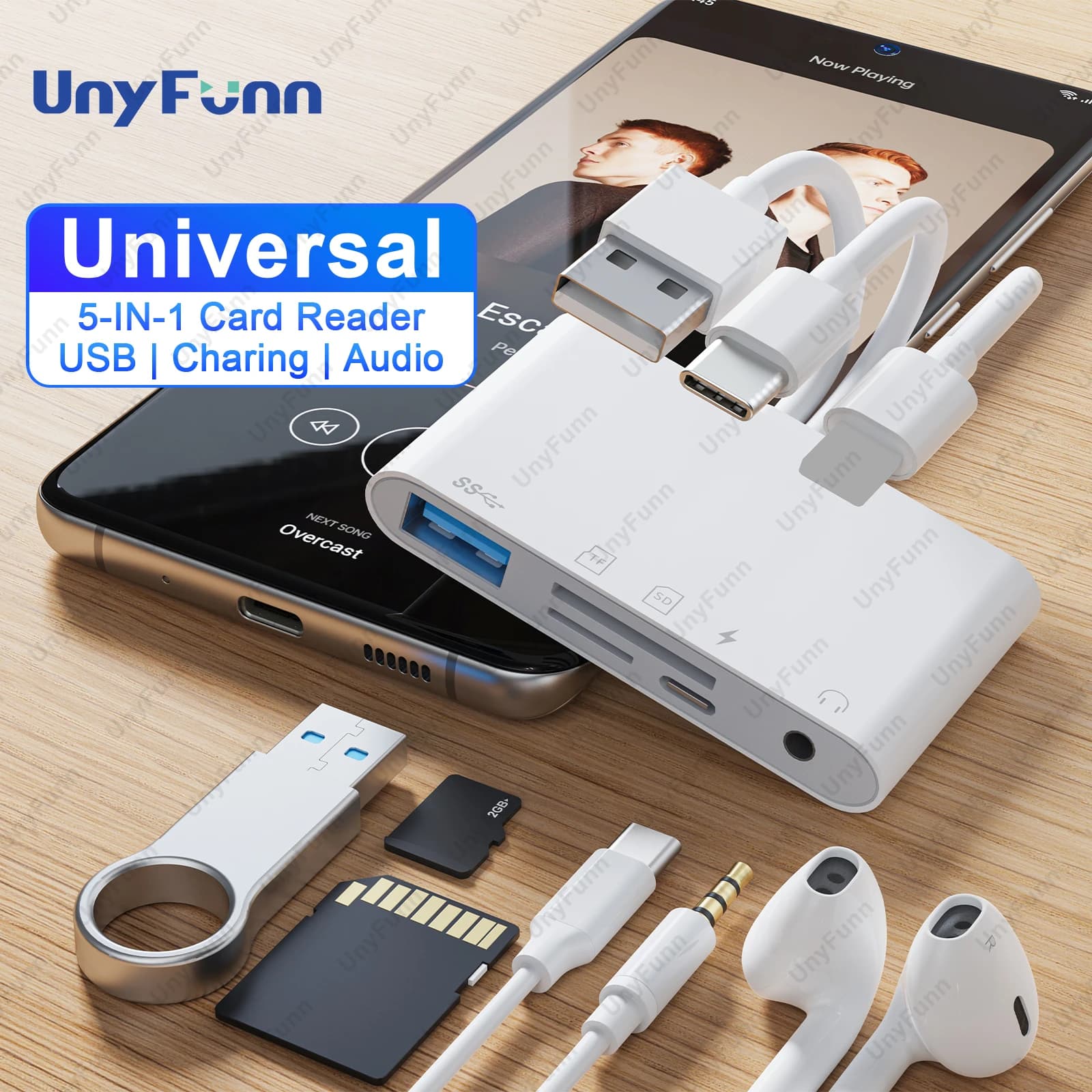 Lettore di schede di memoria 8-in-1 per iPhone iPad, Hub musicale USB C USB A a 3,5 mm, Adattatore universale OTG, Supporta TF Micro SD SDHC SDXC MMC