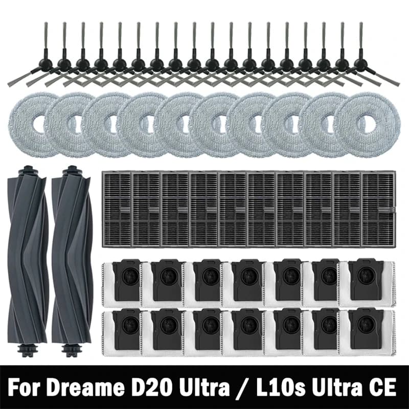 Accessori per Robot Aspirapolvere Dreame D20 Ultra / L10s Ultra CE: Spazzola Principale, Spazzola Laterale, Panno Lavapavimenti, Filtro HEPA, Sacchetto Raccoglipolvere, Ricambi
