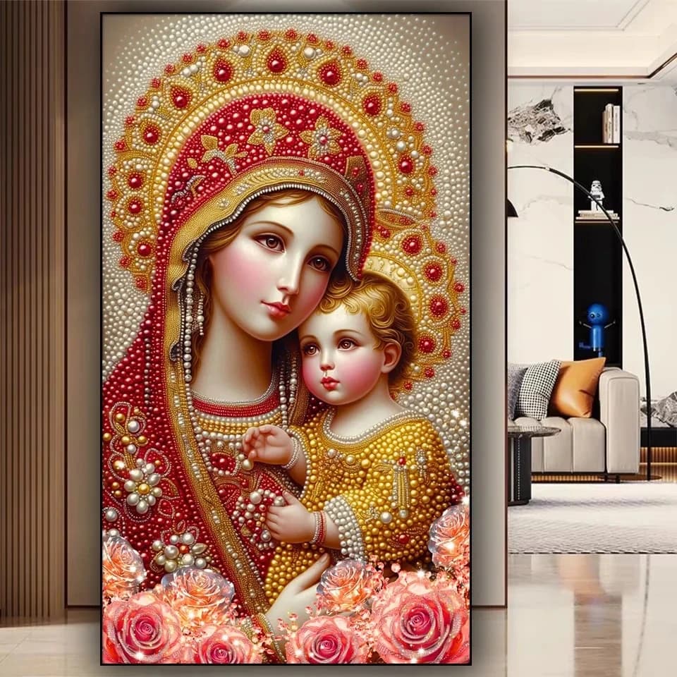 Virgin And Child Diamond Mosaic New Full Square/Round Diamond Painting Diy Religion Art Jewelry Cross Stitch Home Decor