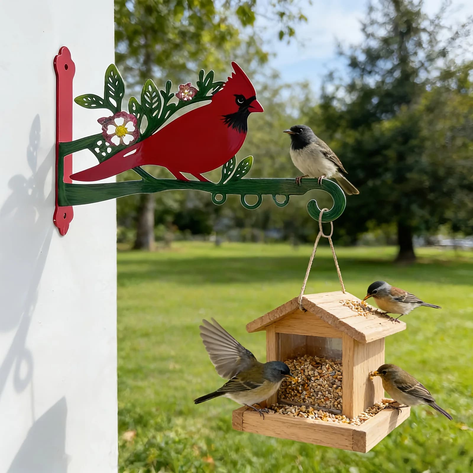 A Heavy-Duty Metal Hook in The Shape of a Rustic Red Cardinal, Hand-Painted for Use As a Bird Feeder, Wind Chime, Flower Basket