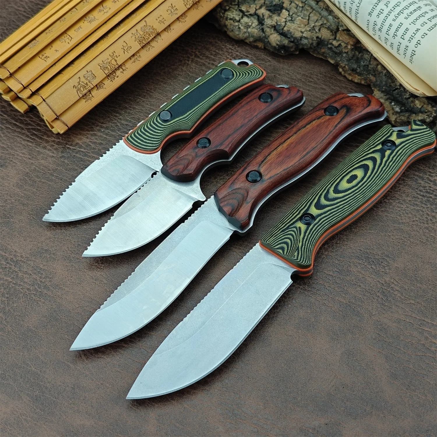 BM 15002/15017 Fixed blade knife 8Cr13MoV Steel Blade Wooden Handle/G10 Kitchen Knife for Food Preparation with Sheath