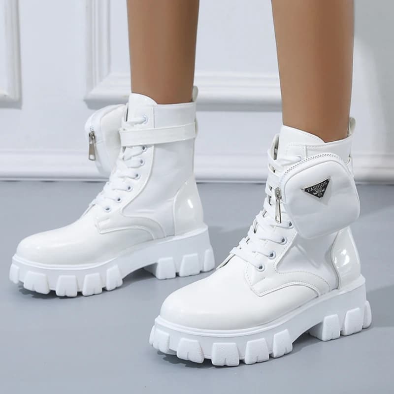 Stivali da donna Scarpe casual da moto Nuova donna in pelle Minimalista Classico Punk Donna Mary Jane Goth Scarpe Stivali con plateau Donna