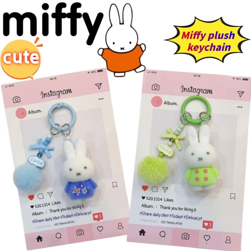 Nuovo Portachiavi Miffy, Ciondolo Divertente e Carino in Stile Bambola Q Version Animata, ad Alto Valore Estetico, per Zaino e Auto, Unisex