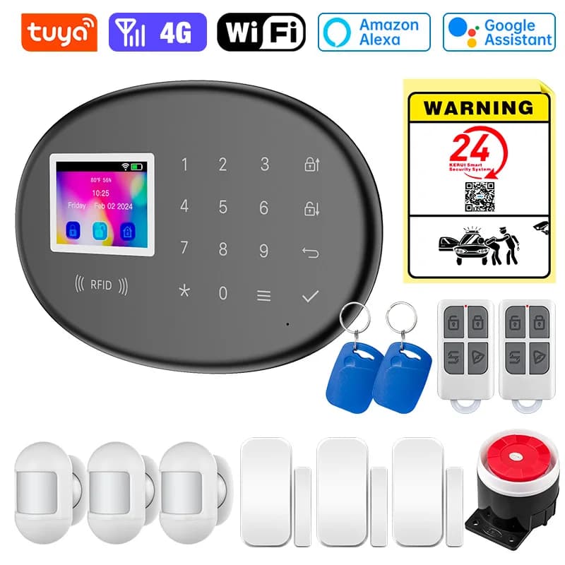 Tuya Smart WiFi GSM 4G Sistema di allarme domestico Pannello di allarme Allarme antifurto per la sicurezza domestica Sensore di movimento wireless