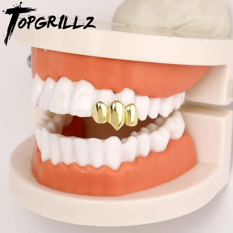 TOPGRILLZ Hip Hop Denti Lucidi Grillz Zanne Punk 3 Tappi Denti Per Le Donne Degli Uomini Gioielli Halloween Cosplay Regalo Griglie Dentali