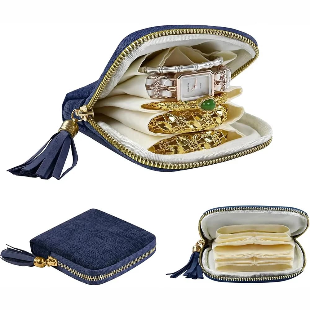 Borsa Porta Gioielli a 5 Strati, Sacchetti in Velluto per Orologi, Bracciali, Anelli, Orecchini e Cristalli, Custodia Portatile da Viaggio per Gioielli