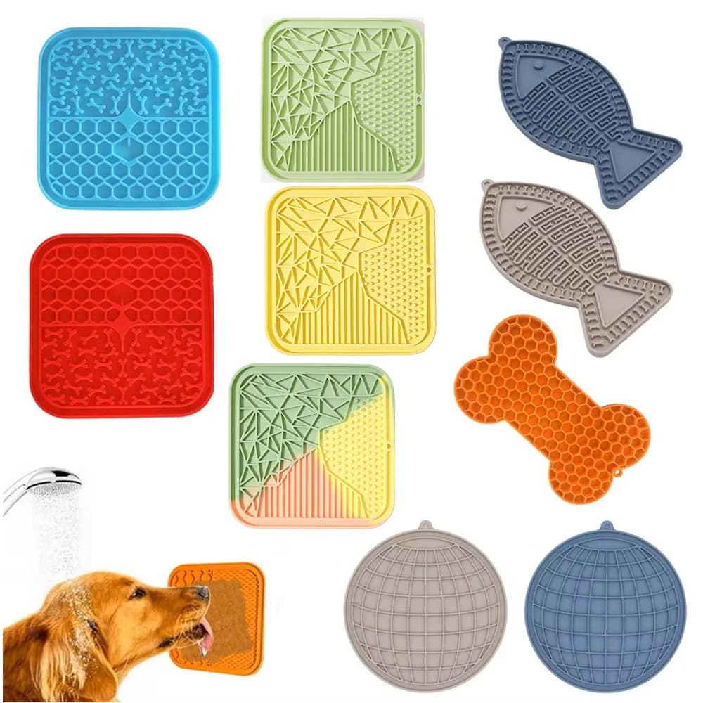Tappetino in silicone per animali domestici, anti-ingozzamento per gatti con ciotola a lenta alimentazione, piatto distrattivo per il bagno dei cuccioli, stoviglie