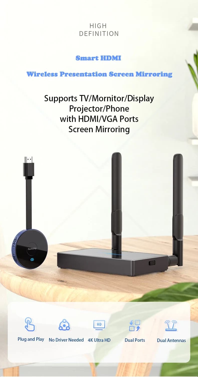 Kit ricevitore trasmettitore video HDMI wireless Dongle 5G Mini proiettore 4K Plug and Play per lo streaming TV Stick PC