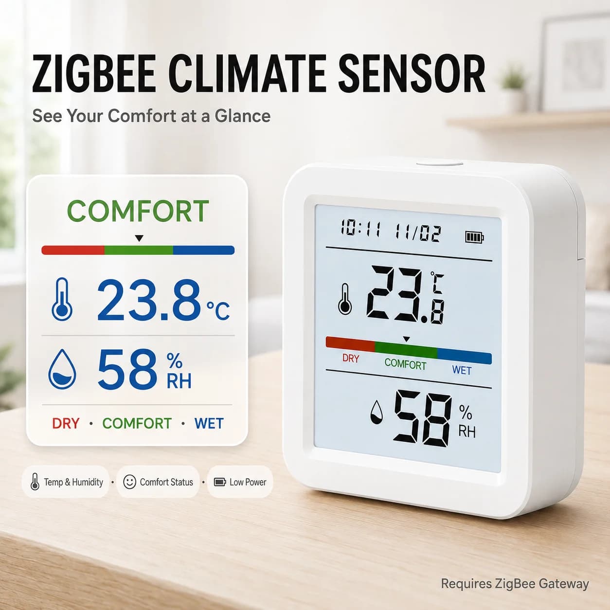 Tuya ZigBee Temperature Humidity Sensor LCD Display Indoor Thermometer Hygrometer Smart Life APP Remote Monitor Gateway Required