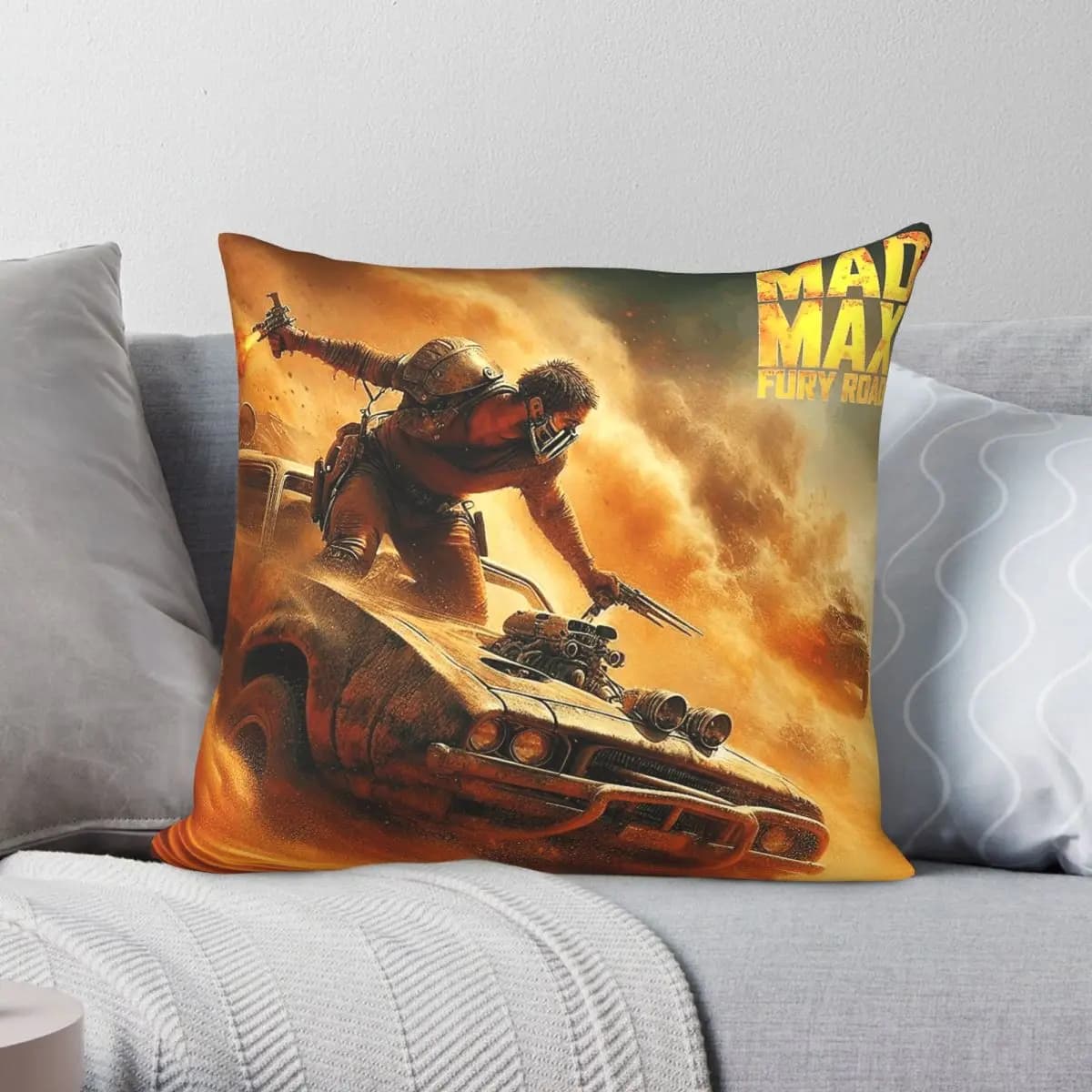 Federa per cuscino quadrata Mad Max Fury Road, in poliestere, lino, velluto, con motivo a zip, decorativa, per divano, copricuscino per seduta