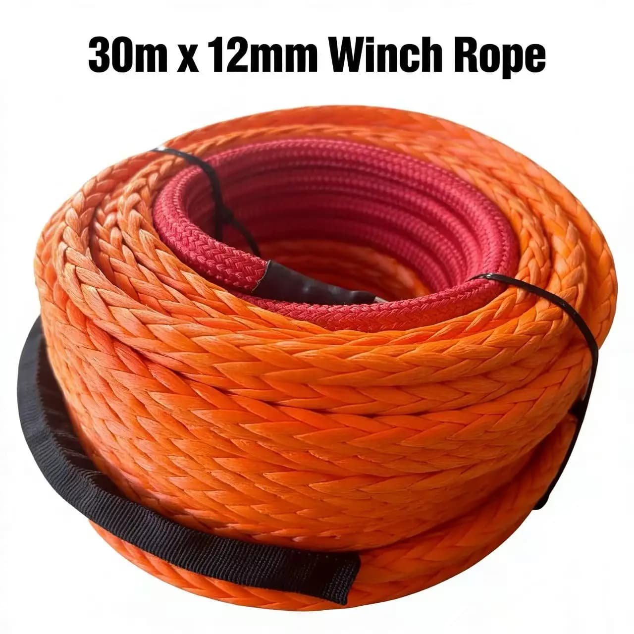 30m x 12mm Synthetic Winch Line Heavy Duty Recovery Tow Rope for 4x4 Offroad Vehicle ATV Trailer & Marine Use