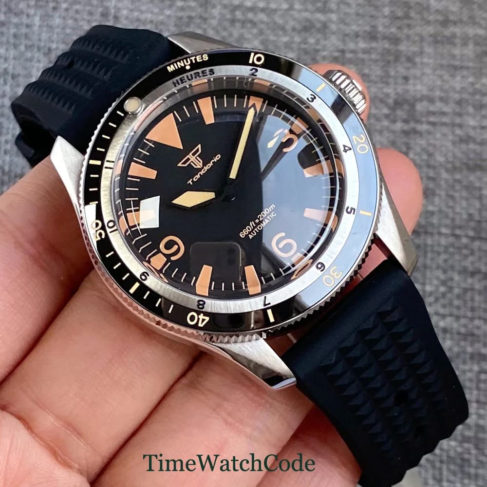 Tandorio Orologio subacqueo automatico da uomo 40mm 20ATM Doppio fiocco a cupola Vetro zaffiro NH35AA PT5000 Quadrante luminoso 200m Impermeabile