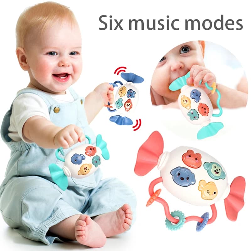 Giocattolo educativo Montessori per l'apprendimento Luci musicali musica di caramelle che mordono i denti che suonano campanelli Giocattolo per l'addestramento delle abilità pratiche per i bambini
