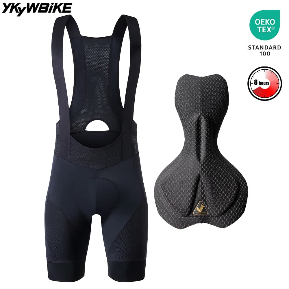 YKYWBIKE Pantaloncini da Ciclismo con Bretelle da Uomo, Imbottiti per 8 Ore di Guida, Pantaloncini Estivi da Bici da Strada, Salopette da Ciclismo