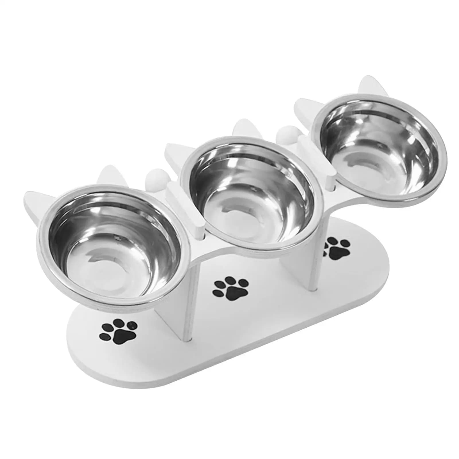 Elevated Cat Bowls Adjustable Stand Triple Stainless Steel Pet Food Water Bowls Set for Indoor Feeding Station