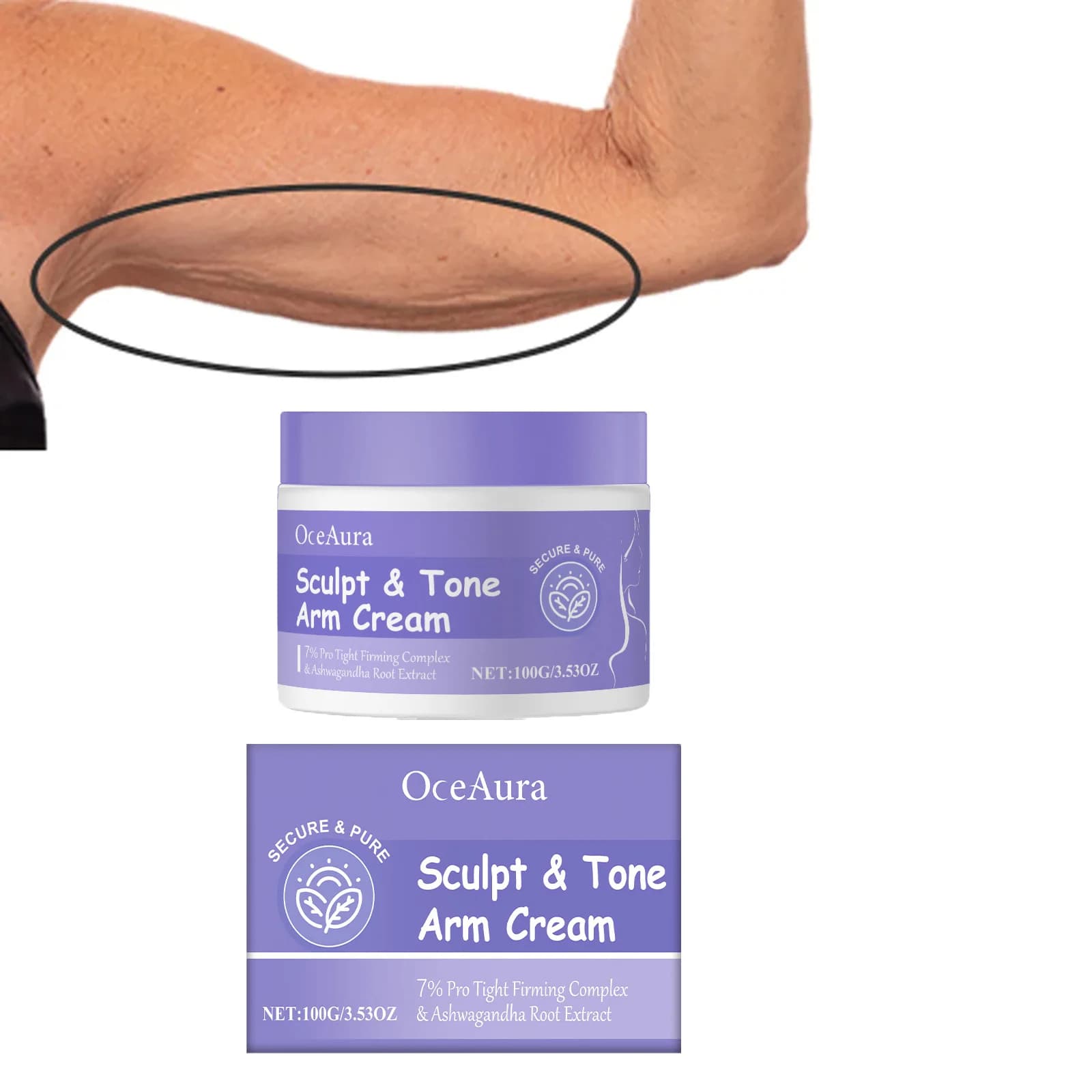 Crema Rassodante per Braccia, Rimuove le Rughe, Effetto Lifting, Anti-Cedimento, Massaggio per Braccia, Effetto Tonificante Rapido, Crema per la Cura del Corpo