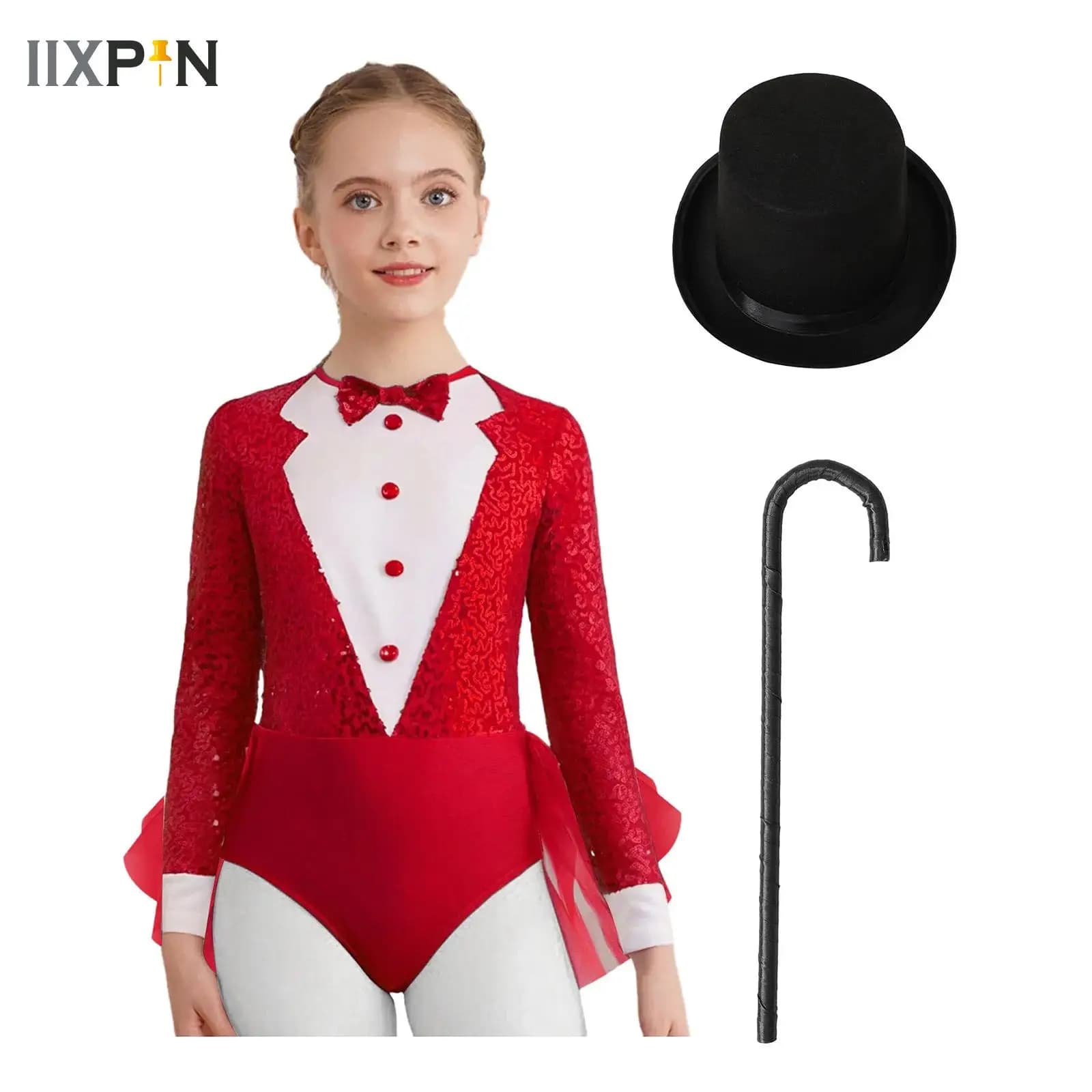 Girls Circus Mago Mago Cosplay Costume Paillettes Tulle Gonna Body with Hat and Stamp Theme Party Halloween Role Game