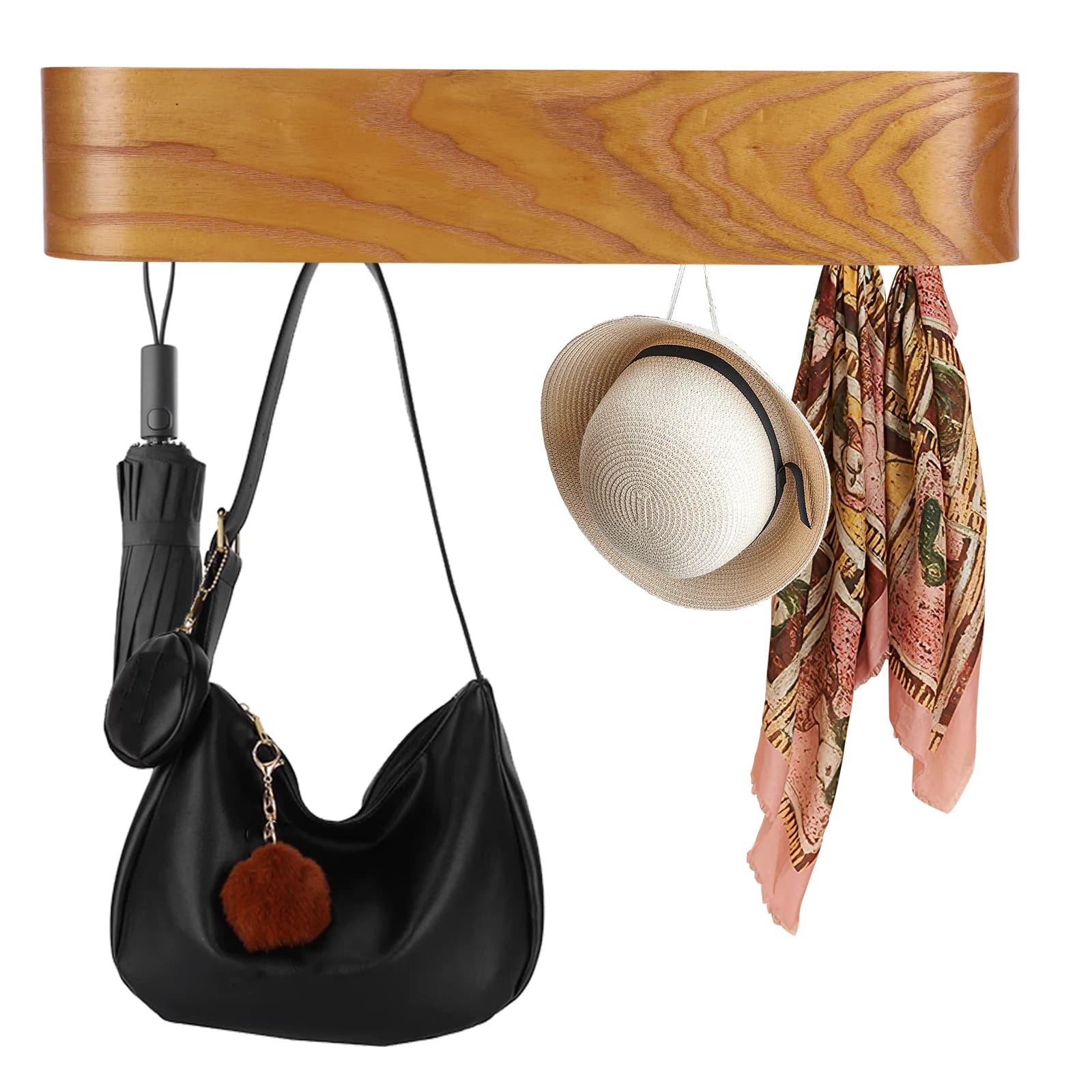 Appendiabiti dal Design Moderno con Mensola Galleggiante in Legno, Organizzatore da Parete Salvaspazio per Bagno, Soggiorno, Camera da Letto, Ripostiglio
