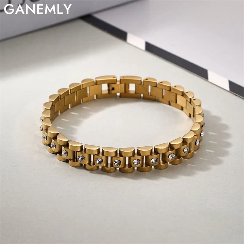 GANEMLY Bracciale a Catena in Acciaio Inossidabile 316L con Zirconi per Donne Nuovo Stile Punk Impermeabile Bijoux Femme
