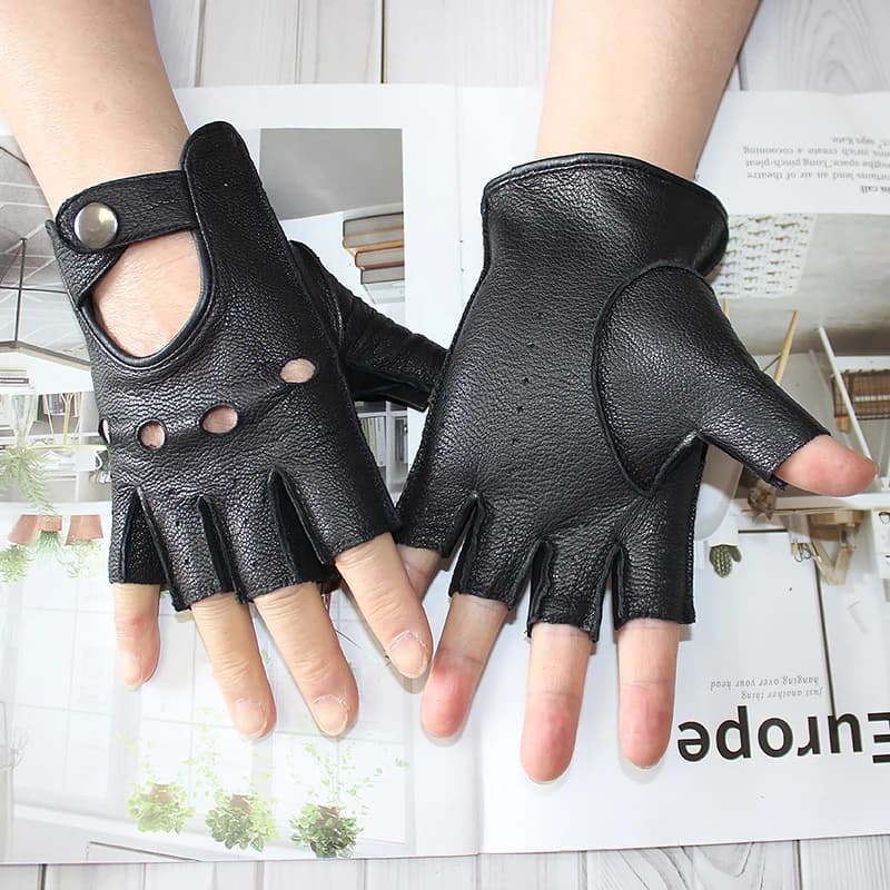 Deer Leatherless Gloves for Automotive Driving Short Gloves Men's Fashionable Empty Sports Summer Fitness Motorcycle Half fingers
