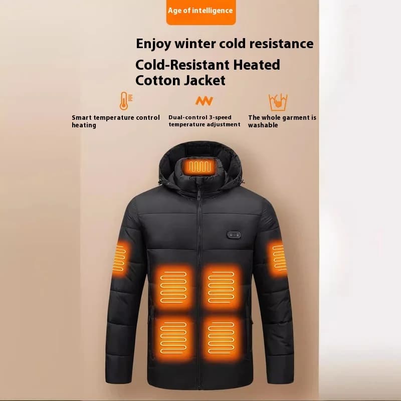 Giacca invernale in cotone con riscaldamento intelligente USB, triplo controllo della temperatura, confortevole, alla moda, resistente al freddo, caldo, doppio controllo