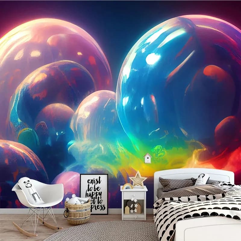Custom Self-Adhesive 3D Rainbow Cartoon Ball Children's Room Background Wall Papel De Parede Home Decor Wall Covering Backdrop