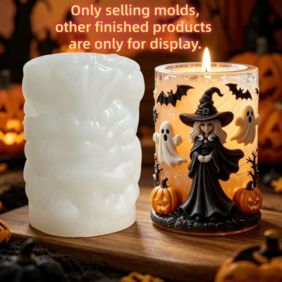 Witch Ghost Relief Cylinder Candle Silicone Mold Pumpkin Halloween Wizard Relief Resin Gypsum Molds Halloween Gift