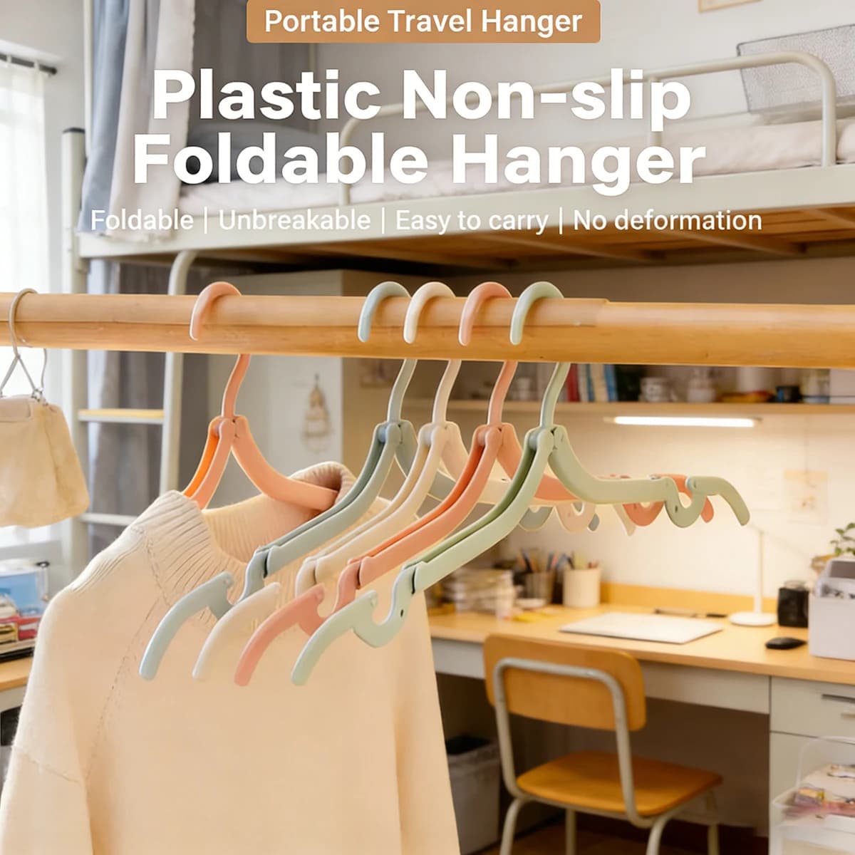 5 foldable plastic clothes hangers, portable travel clothes hangers in four colors, multifunctional clothes hangers for the house, clothes rack