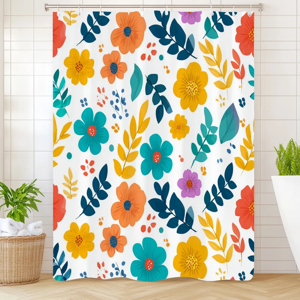Tenda da doccia stampata con piccoli fiori in stile nordico, tenda da doccia decorativa per il bagno, tenda da doccia impermeabile con ganci