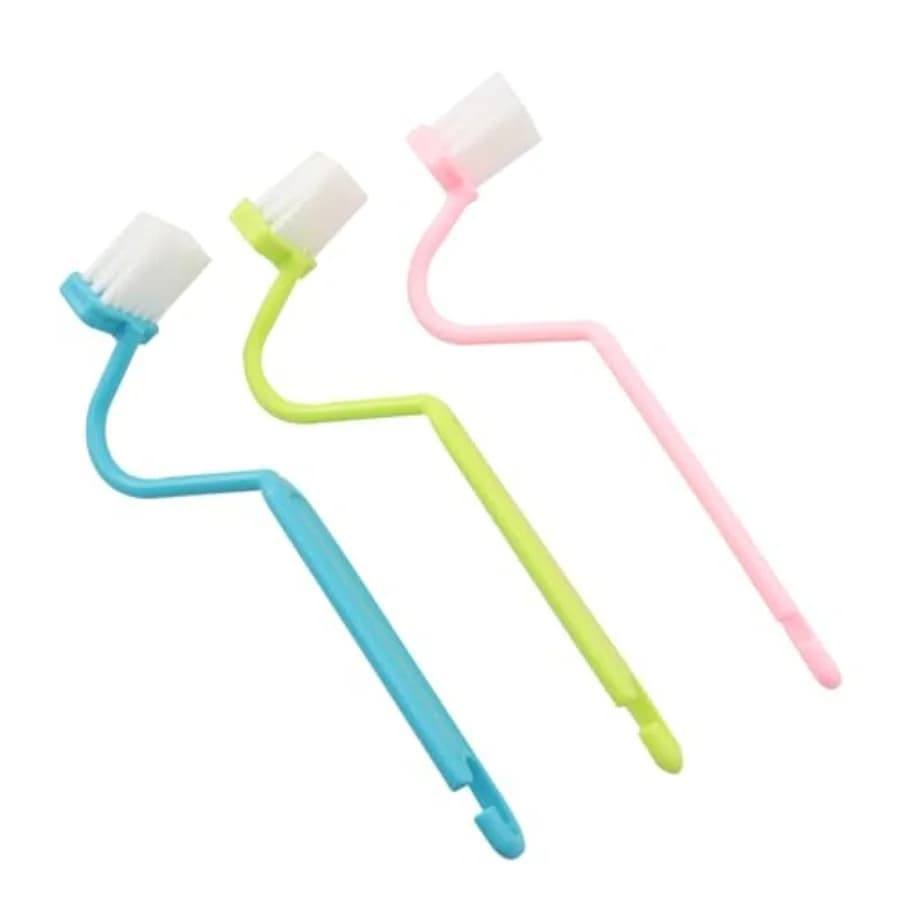 6PCS V Shaped Plastic Toilet Brush Curved Handle Hygiene Cleaning Brush 7.87x0.79 Inches 2 Each in Pink Green Blue Used for Bat