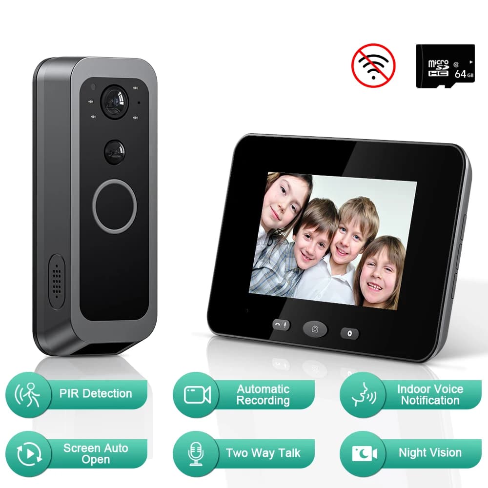 Campanello senza fili intelligente con audio a 2 vie, telecamera HD, visione notturna, citofono visivo, campanello con spioncino