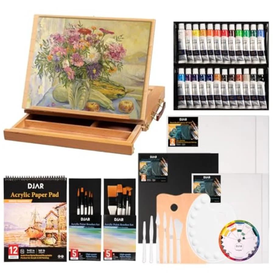 49 pcs Acrylic Paint with Box, 24 Acrylic Paint Colors, Sketchbook, Painting Pads, and Complete Acrylic Art Supplies Kit for Ad