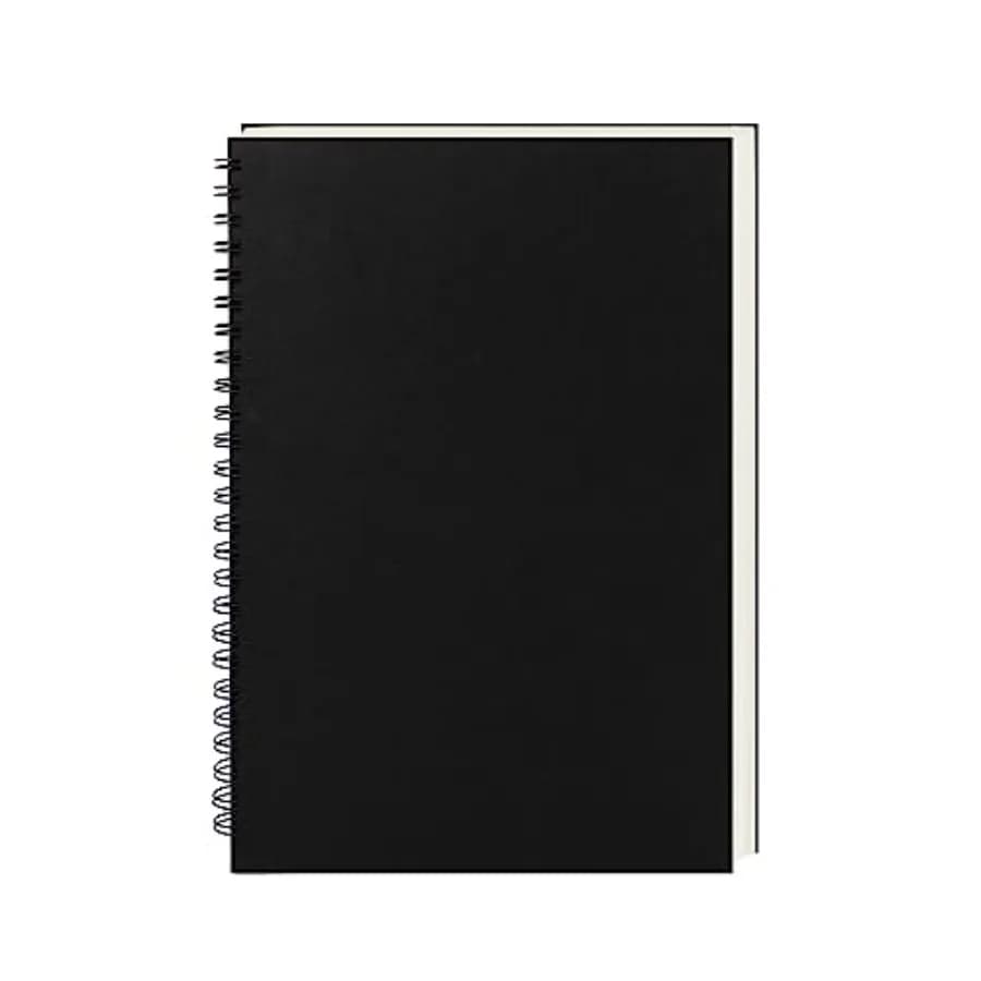 9 inch x 6 inch, 100GSM, Blank Spiral Notebook, 1-Pack, Soft Cover, Sketch book, 160 Pages/ 80 Sheets, Black